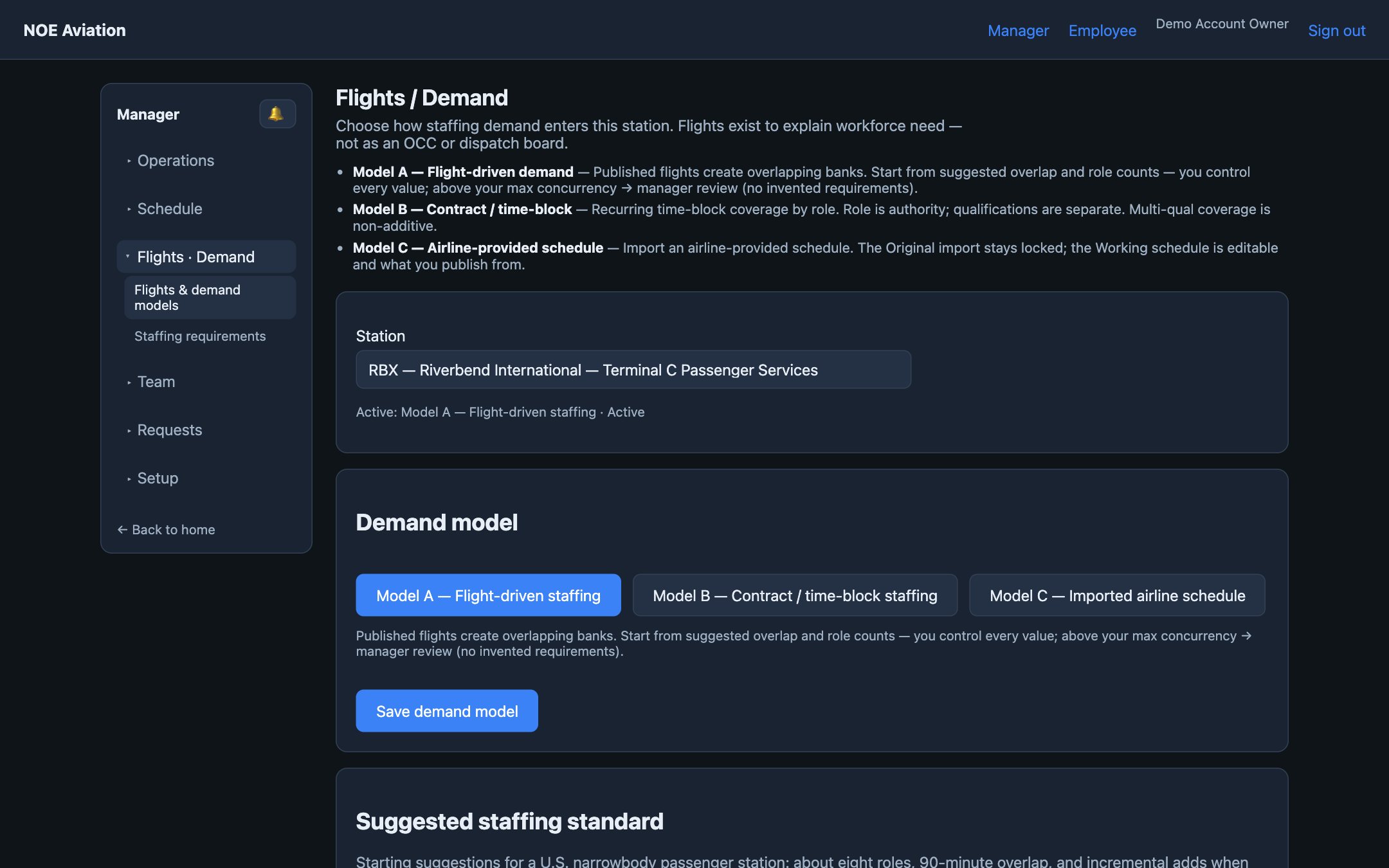 NOE flight-driven demand setup for a station