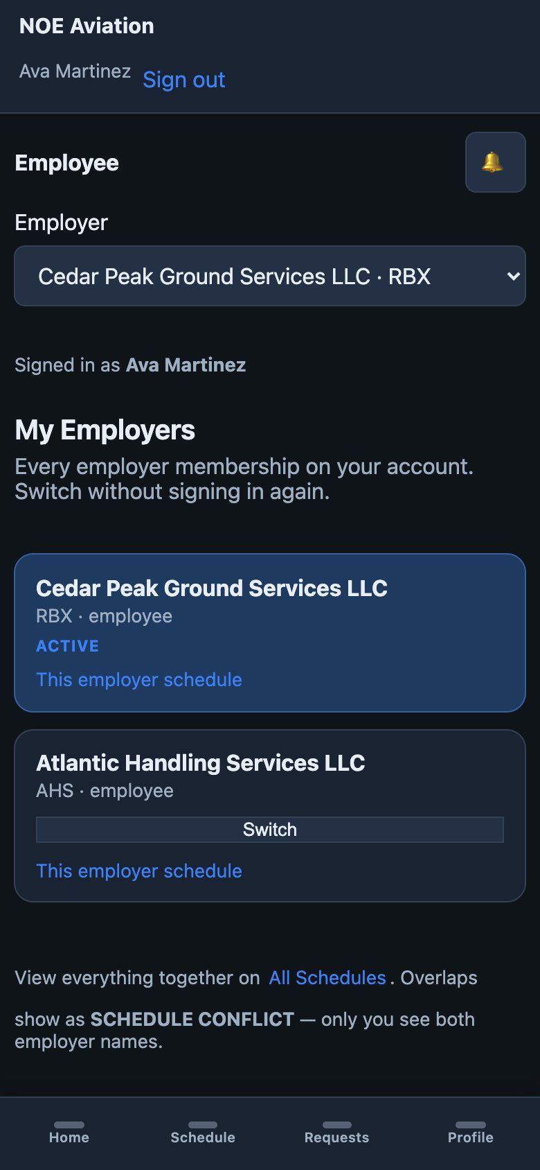 NOE employee memberships at two separate employers